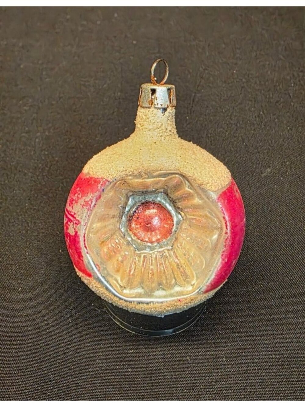 Vintage Mercury Glass Indented Reflector Hot Pink Mica Retro Christmas Ornament